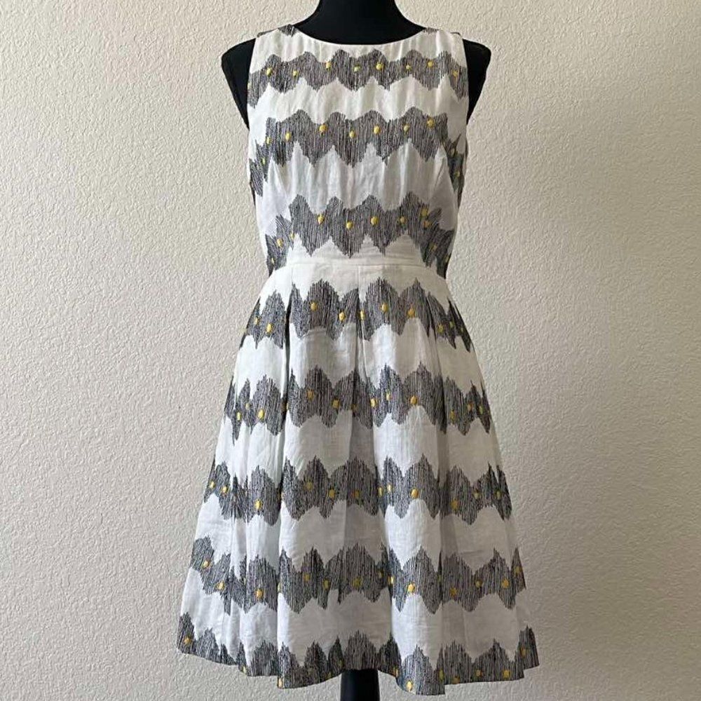 Anthropologie Cory Lynn Calter Dress White Linen Cotton Embroidery Fit Flare 2